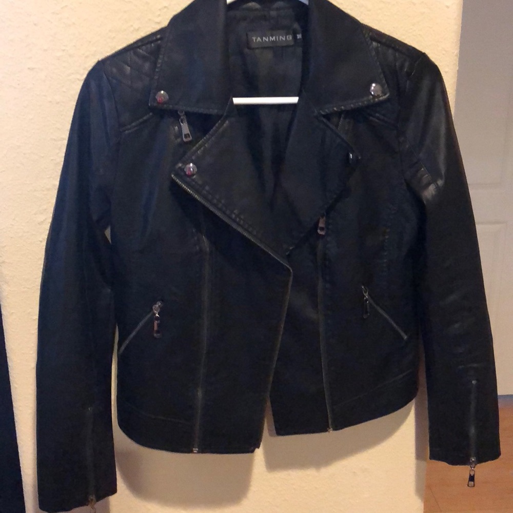 Black faux leather coat